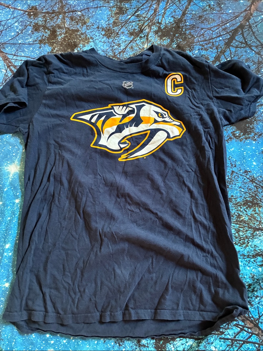 NHL Nashville Predators Navy and Gold Short Sleeve Logo Tee